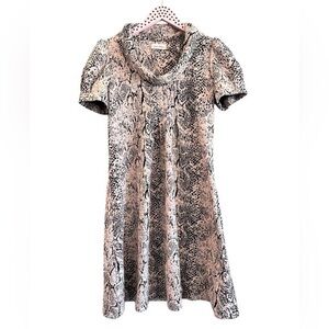 4 Calvin Klein black cream snake print cowl neck dress boho modest textured